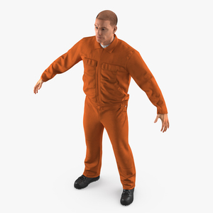 Builder Wearing Orange Long Sleeve Coveralls 3D model