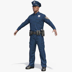 3D African American Police Officer T-Pose model