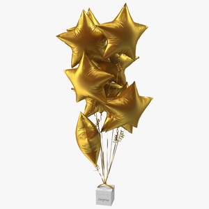 3D Matte Gold Star Balloons Tied to Gift Box