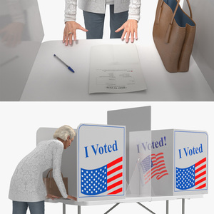 Elderly Lady with Voting Table Rigged 3D