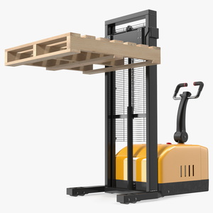 3D model Yellow Pallet Stacker with Wooden Pallet