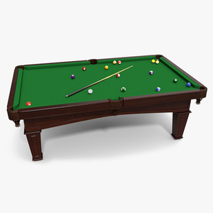 3D Billiard Table with Balls and Cue model