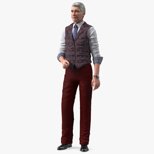 Elderly Man Casual Wear Standing Pose 3D