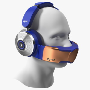 Orange Headphones Dyson Air Purifier Dressed on Mannequin Head 3D