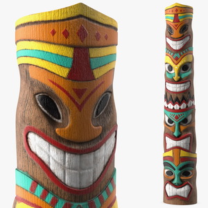 Hand Carved Wooden Totem Pole 3D model