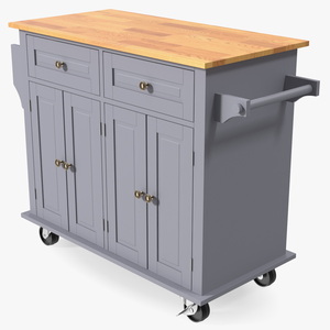 Rolling Kitchen Island Grey 3D