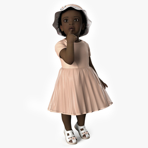 African Baby Girl Light Skin in Summer Surprised Fur 3D