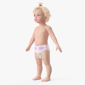 3D Baby Girl Wearing Diaper A-Pose