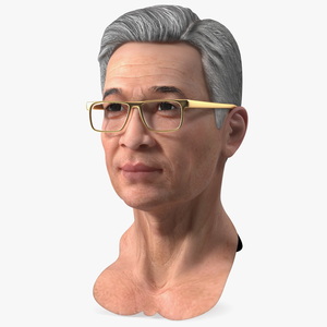 Asian Old Aged Man Head Wearing Glasses 3D model