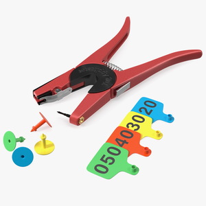 Animal Applicator With Multicolor Ear Tags 3D