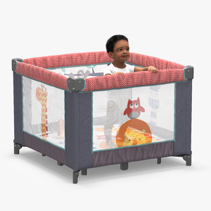 3D African Toddler Boy in Textile Playpen model