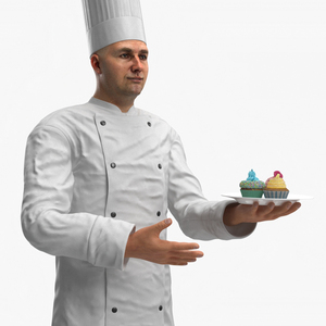 Chef with Plate of Cupcakes 3D