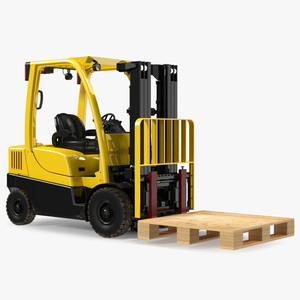 3D Industrial Forklift with Wooden Pallet model