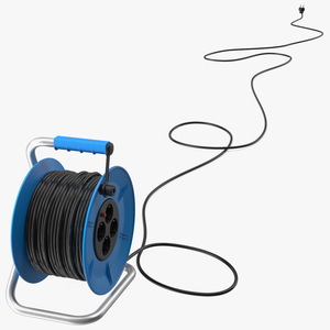 Unfolded Power Cable Reel with CEE 7 Outlets 3D model