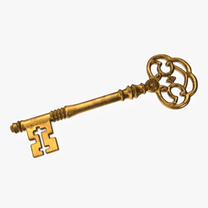 Antique Ornate Skeleton Key Gold 3D