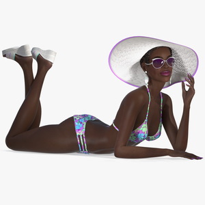 3D model Dark Skinned Bikini Girl Lying Pose