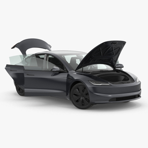 3D Tesla Model 3 2024 Stealth Grey Lights On Rigged model