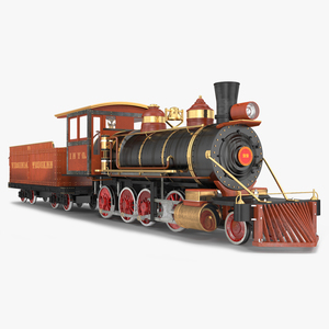 3D Old Steam Locomotive and Freight Wagon model