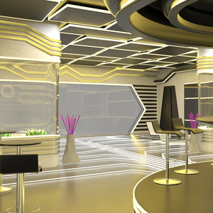 3D model Fantastic Cafe Interior Yellow Lights On