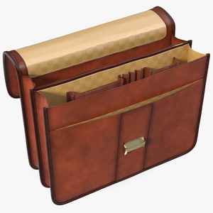 Opened Leather Flapover Briefcase Brown 3D model