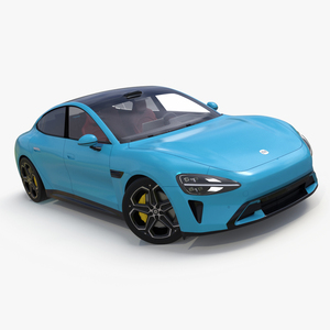 Electric Car Xiaomi SU7 EV Car 2023 Aqua Blue Rigged 3D
