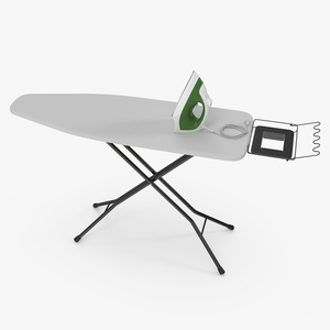 3D Electric Iron Green on Ironing Table