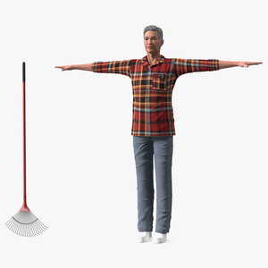 3D Asian Older Man Homewear with Rake T-Pose