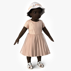 3D Black Baby Girl in Summer Outfit A-Pose Fur model