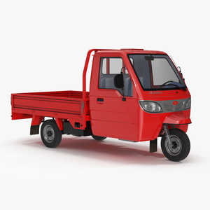 Asian Delivery Trike with Open Body Red 3D model