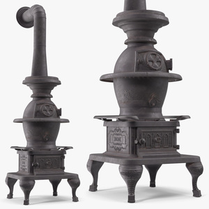3D Vintage Potbelly Wood Stove Old