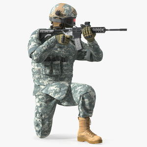 3D model Army Soldier in Grey Camo with Goggles Aiming