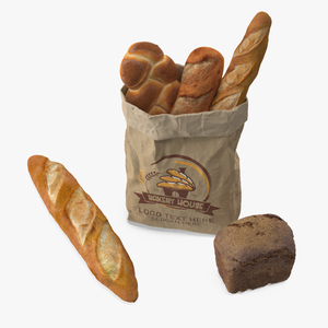 3D Bakery Bag Opened with Bread model