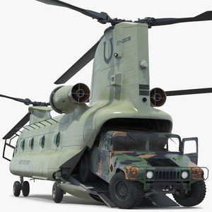 3D Loading Humvee in CH47 Chinook Helicopter Rigged model