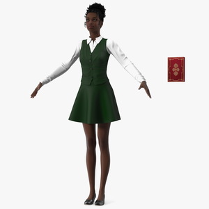 Black Young Woman Student T Pose 3D