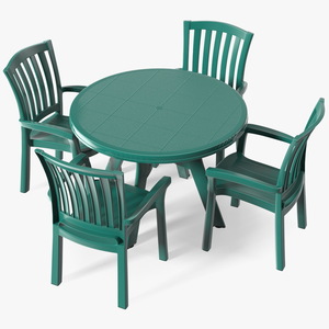 3D Green Plastic Table With Chairs