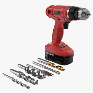 Cordless Drill Black and Decker with Drill Bits 3D