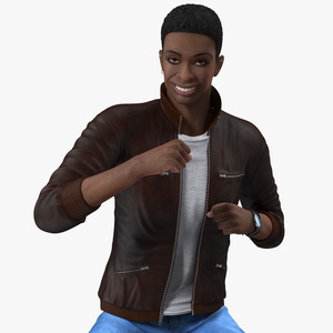 Teenager Dark Skin Street Outfit Rigged 3D model