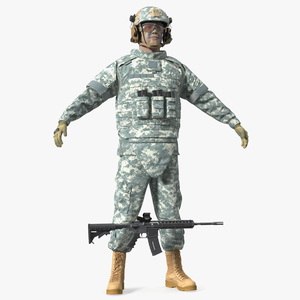 3D model Soldier in Grey Gear and Assault Rifle A-pose