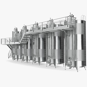 Stainless Steel Wine Tanks Set with Stairs 3D