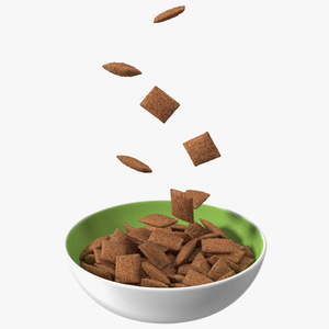 Chocolate Cereal Pillows Falling into Bowl 3D