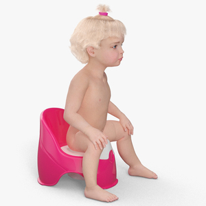 Baby Girl on Potty Fur Rigged 3D model