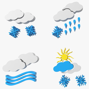 Meteorology Symbols with Snow and Wind Set 3D