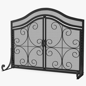 3D model Wrought Iron Fireplace Screen with Doors