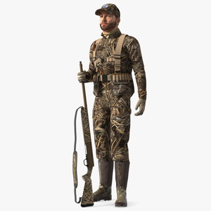 3D Man On Duck Hunt Standing in Grass Camo Fur model