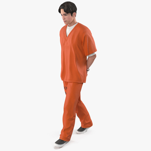 Asian Male Prisoner in Handcuffs 3D