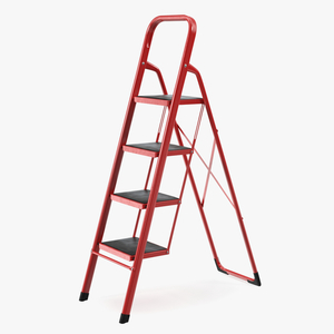 Red Steel Folding 4 Step Ladder for Home Rigged 3D
