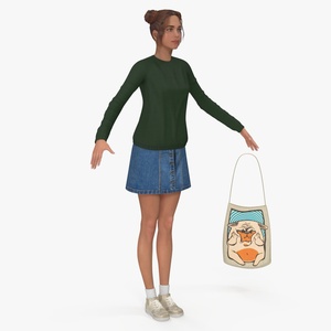 3D model Caucasian Woman T-pose with Handbag