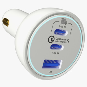 3D White USB Type C Car Charger model