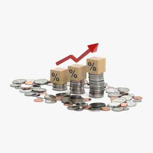 3D Percentage Arrow Graph with Coins model