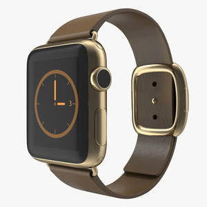 3D Apple Watch 38mm Gold Case with Brown Modern Buckle 2 model
